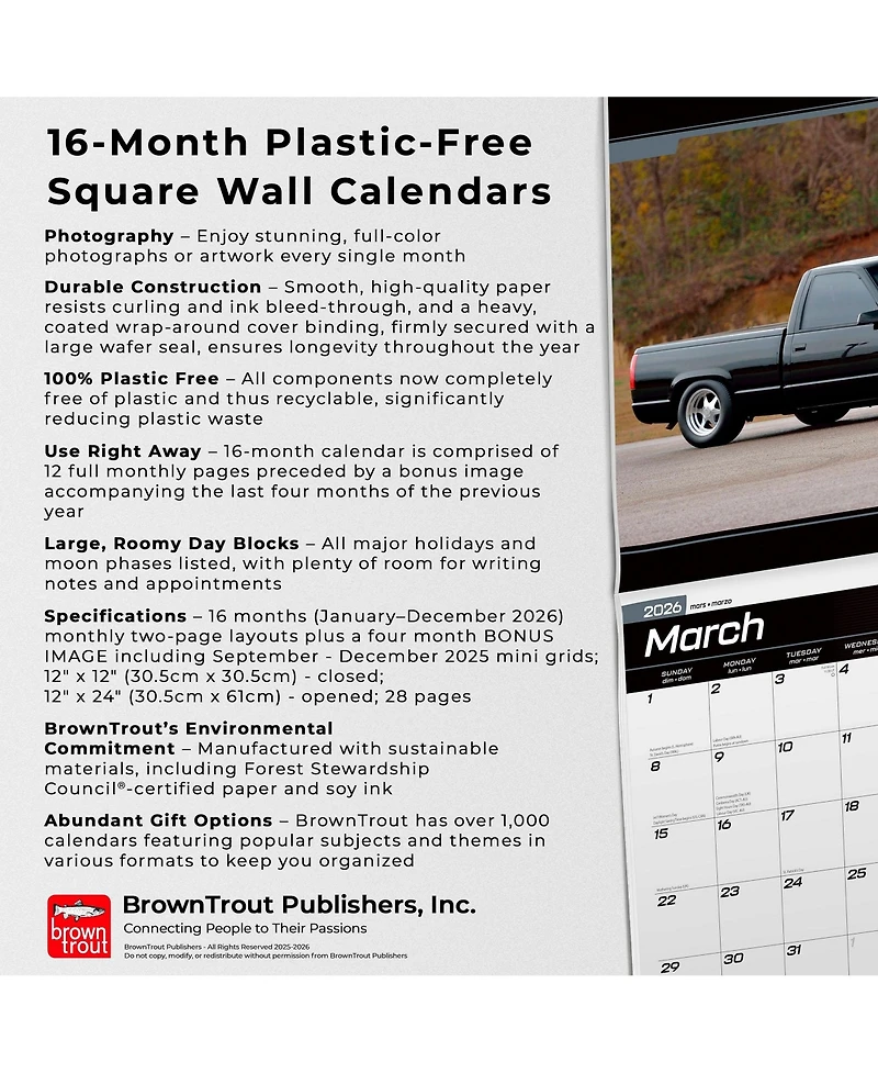 BrownTrout Chevy Super Sport Official | 2026 12 x 24 Inch (Hanging) Monthly Square Wall Calendar