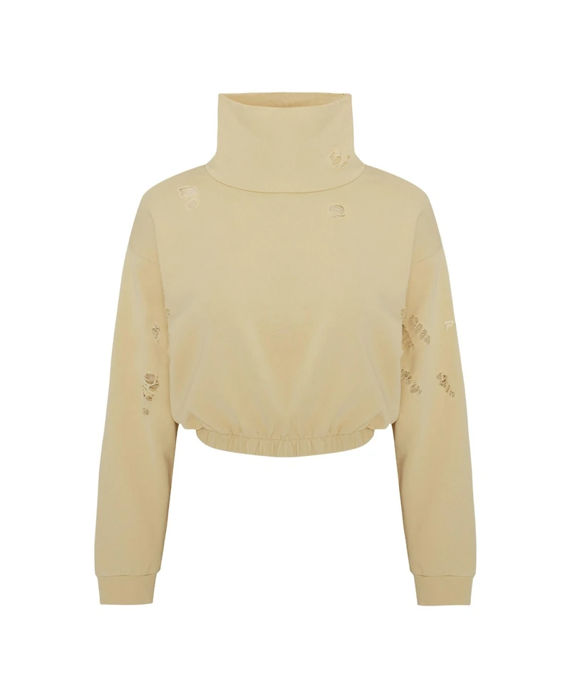 Pcfg Women's Cotton Destroyed High-Neck Sweatshirt
