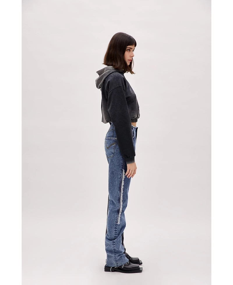 Pcfg Women's Acid-Washed Cropped Cotton-Blend Pullover Hoodie