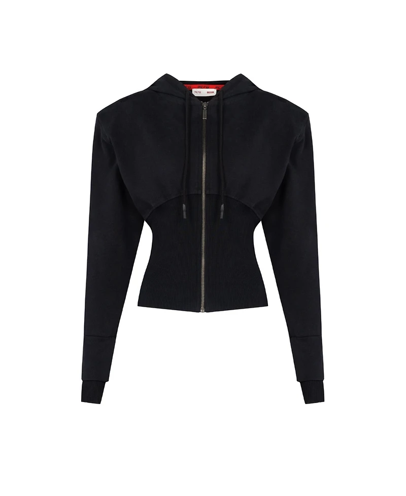 Pcfg Women's Corset Zip-Front Cotton Hooded Sweatshirt