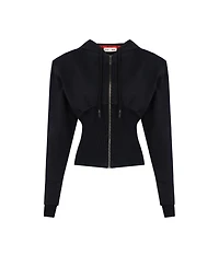 Pcfg Women's Corset Zip-Front Cotton Hooded Sweatshirt