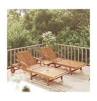 vidaXL Sunlounger With Table Wood Grain Solid Acacia wood Large Foldable