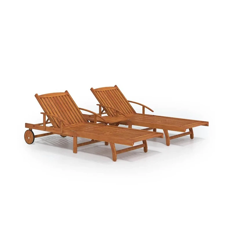 vidaXL Sunlounger With Table Wood Grain Solid Acacia wood Large Foldable