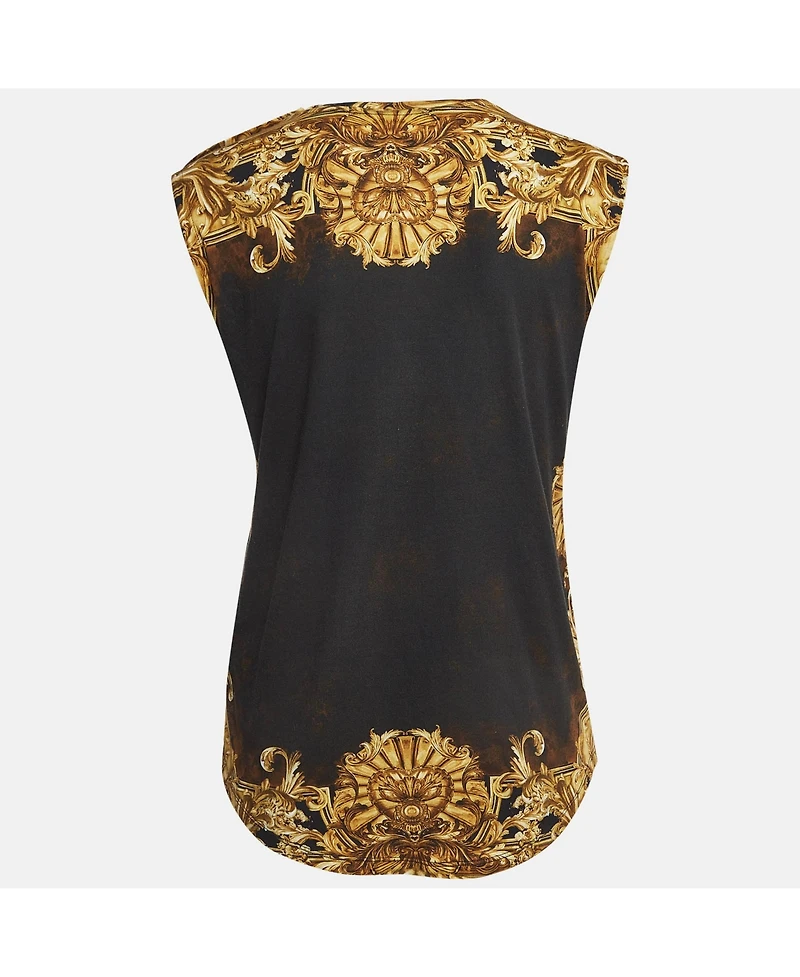 Pre-Owned Balmain Women's Black/yellow Printed Jersey Sleeveless T-Shirt