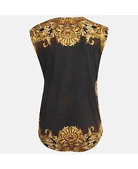 Pre-Owned Balmain Women's Black/yellow Printed Jersey Sleeveless T-Shirt