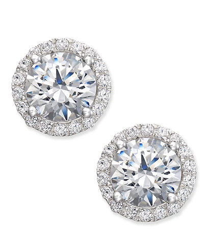 Cubic Zirconia Halo Stud Earrings in Sterling Silver