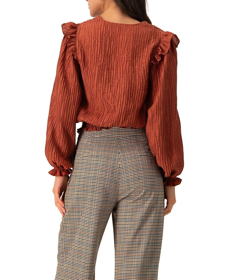 Ivonne Women's V-Neck Smocked Blouse with Ruffle Sleeves