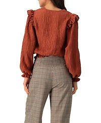 Ivonne Women's V-Neck Smocked Blouse with Ruffle Sleeves