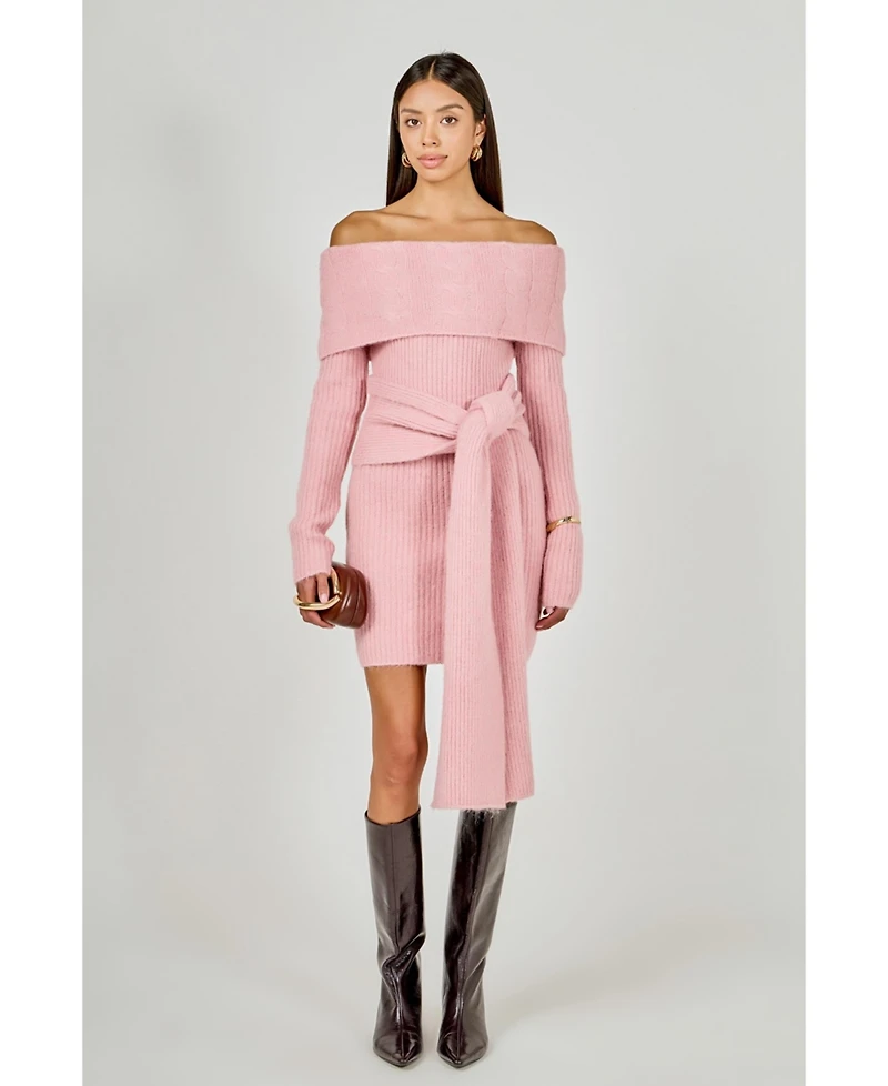 endless rose Women's Off Shoulder Sweater Mini Dress