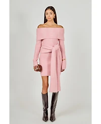 endless rose Women's Off Shoulder Sweater Mini Dress