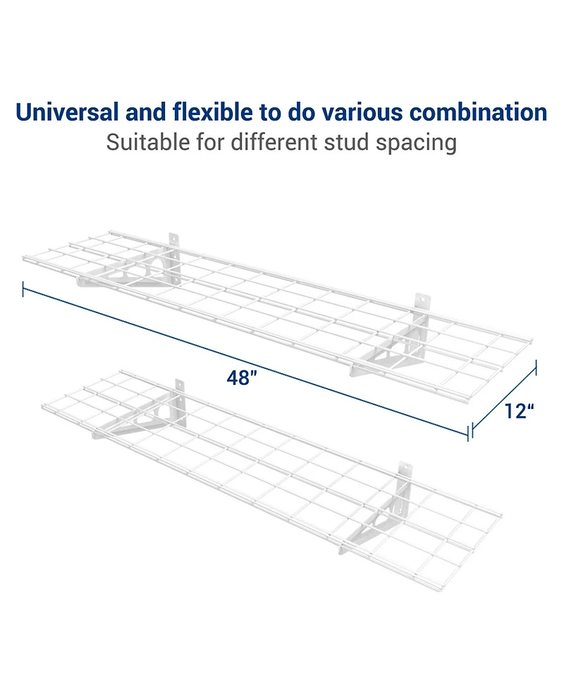 Fleximounts Wr14-e WR White Series 12″ D × 48″ W White Steel Wall Shelves (2-Pack)