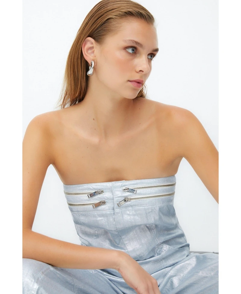 Women's Metallic Strapless Jumpsuit