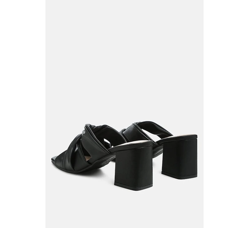 knope cross straps block heel sandals