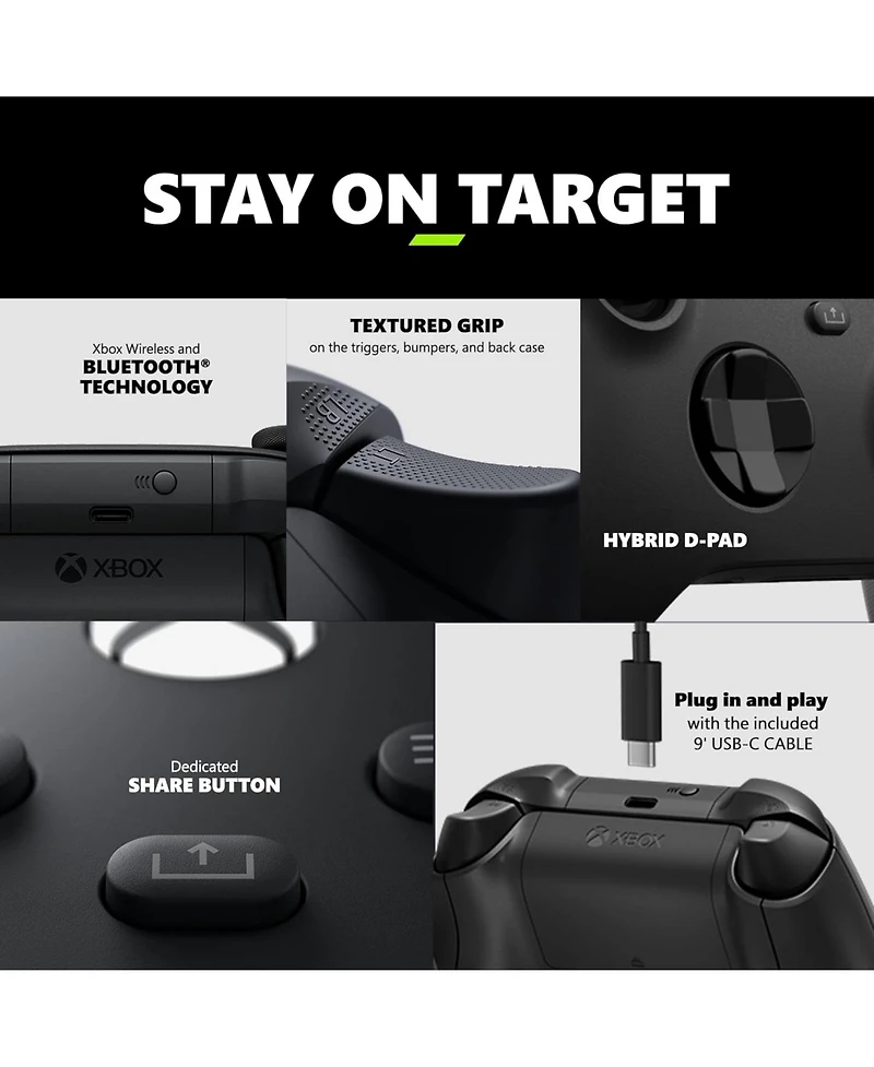 Microsoft Xbox Wireless Controller + Usb-c Cable with MightySkins Custom Skin Code Bundle - Carbon Black
