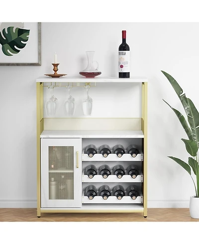 Gaomon Wine Bar Cabinet with Drawer, Shelves, Glass Holder, and Mesh Door