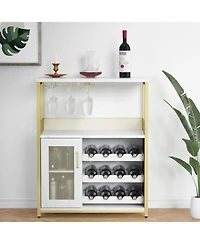 Gaomon Wine Bar Cabinet with Drawer, Shelves, Glass Holder, and Mesh Door