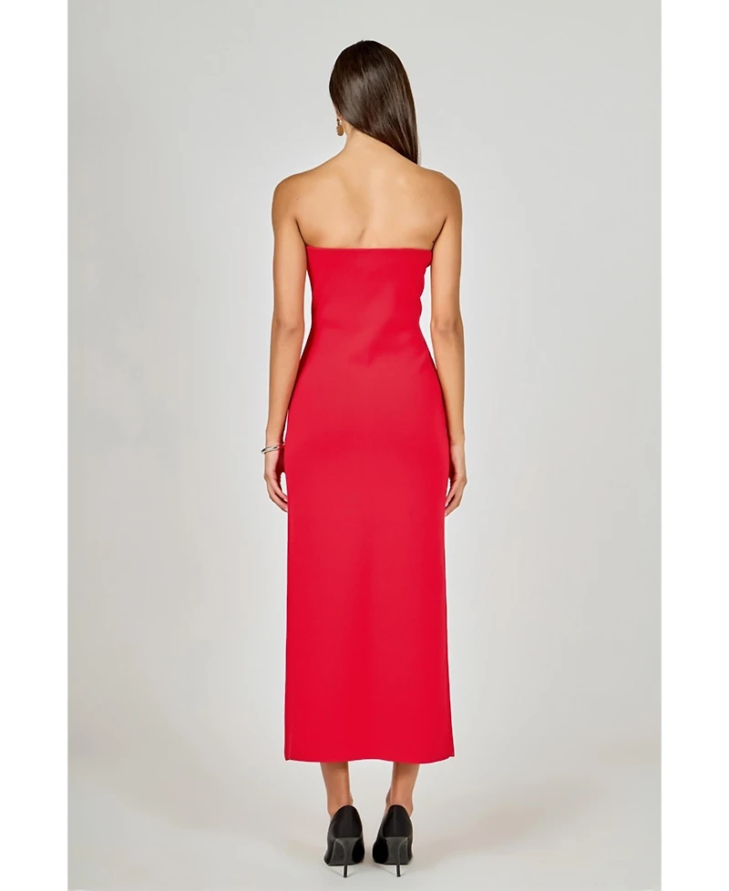 endless rose Women's Bow Accent Tube Top Midi Dress