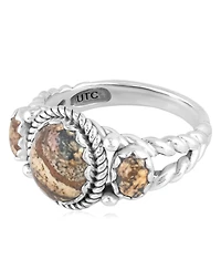 American West Jewelry Sterling Silver Picture Jasper 3-Stone Ring