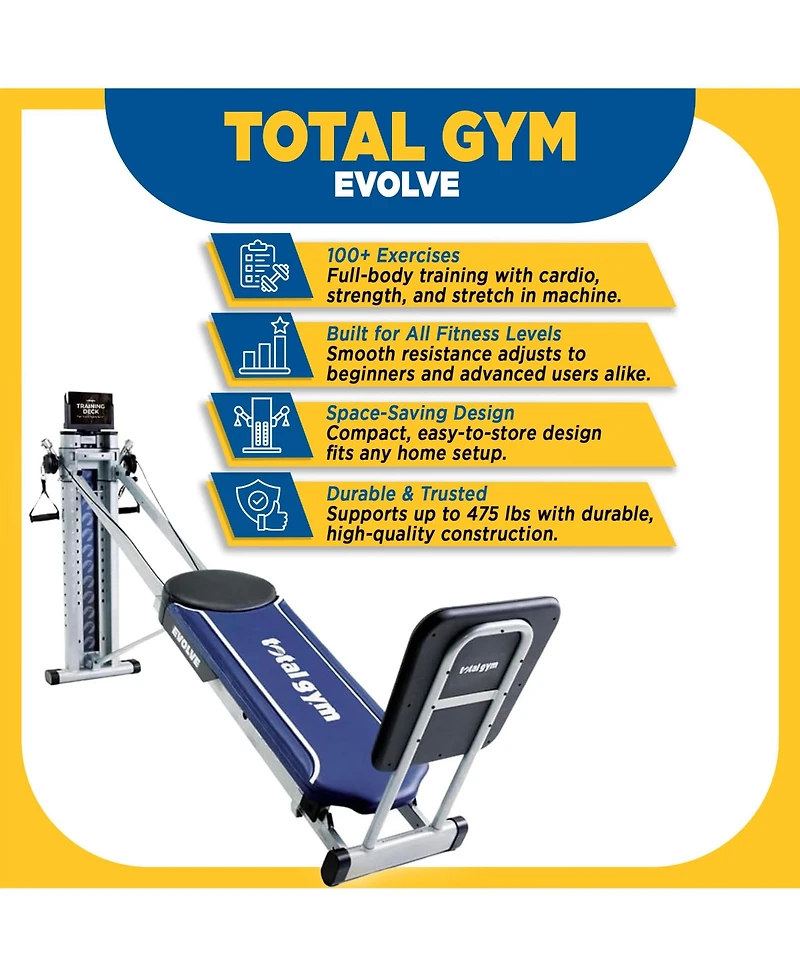 Total Gym Evolve Home Fitness Full Body Workout Exercise Equipment Machine, Blue