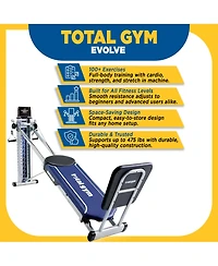 Total Gym Evolve Home Fitness Full Body Workout Exercise Equipment Machine, Blue