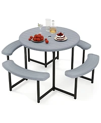 Slickblue Round Picnic Table Set with 4 Benches and Umbrella Hole