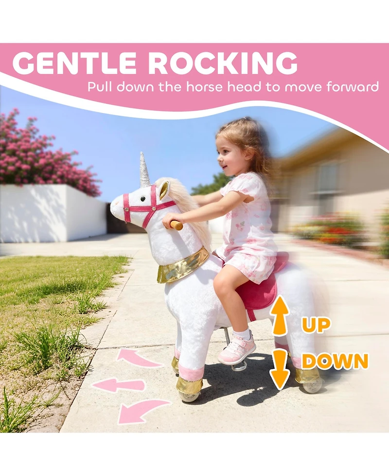 Qaba Ride on Unicorn Toy, Plush Baby Rocking Horse for Kids 3-5 Years