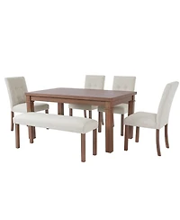 sumyeg 6-Piece Modern Dining Set with Rectangle Kitchen Table 4 Upholstered Chairs and Bench