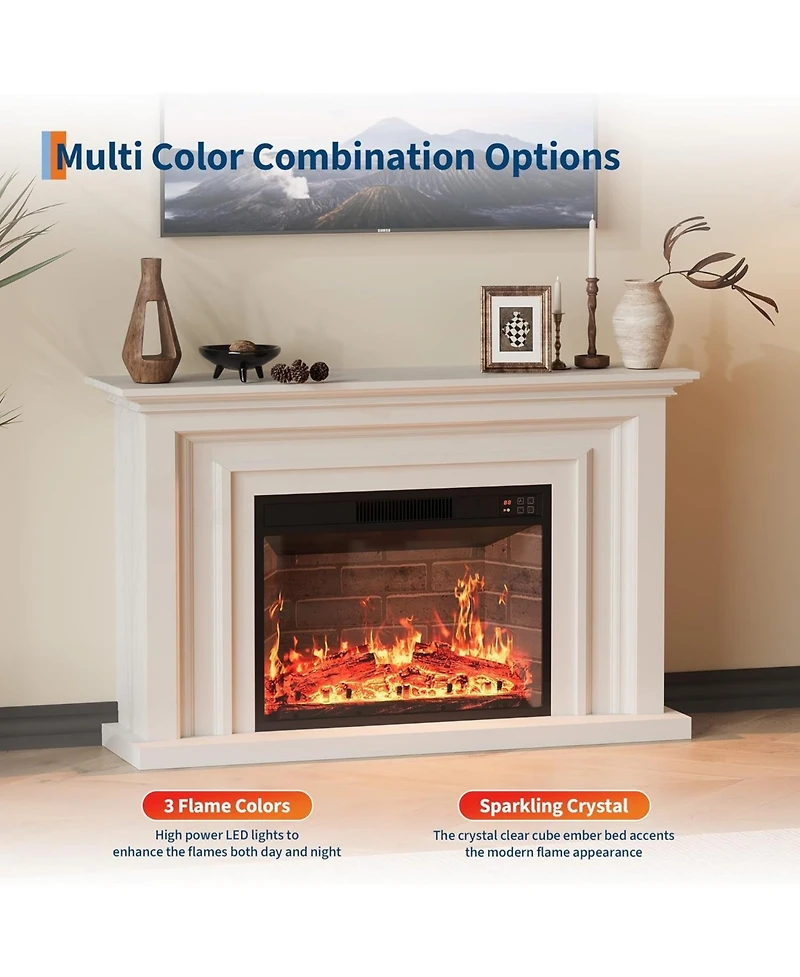 gaomon 23" Recessed & Wall Mounted Electric Fireplace, 12 Flame Colors, Timer, Remote Control, 750/1500W, Log & Crystal
