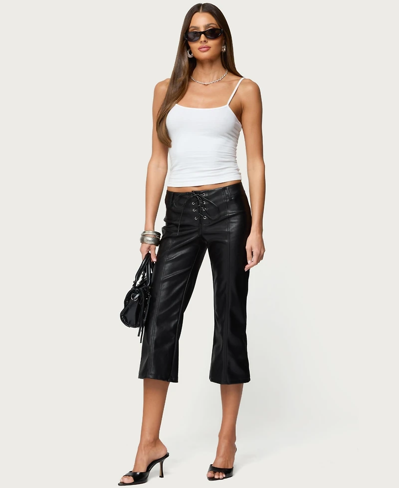 Edikted Women's Lexy Faux Leather Flared Capri Pants