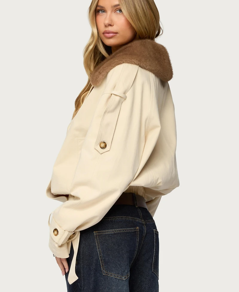 Edikted Women's Detachable Faux Fur Trench Coat