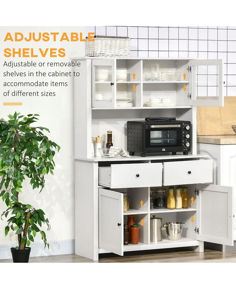 Homcom 63.5" Buffet with Hutch, Kitchen Pantry W/ Shelves, Antique