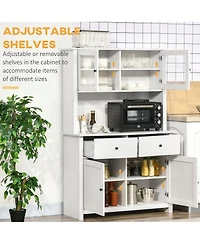 Homcom 63.5" Buffet with Hutch, Kitchen Pantry W/ Shelves, Antique