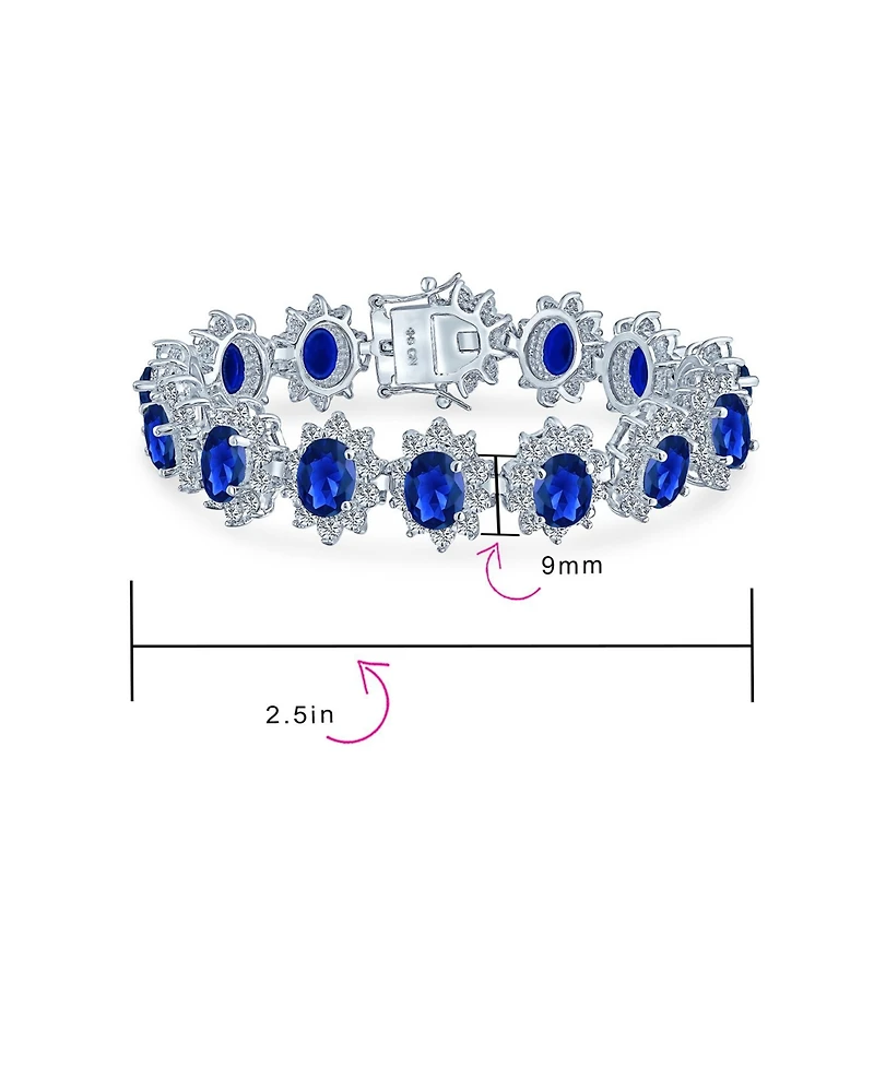 Bling Jewelry Art Deco Crown Halo Oval Blue Cubic Zirconia Cz Tennis Bracelet & Drop Earrings Jewelry Set Silver Plated