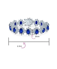 Bling Jewelry Art Deco Crown Halo Oval Blue Cubic Zirconia Cz Tennis Bracelet & Drop Earrings Jewelry Set Silver Plated