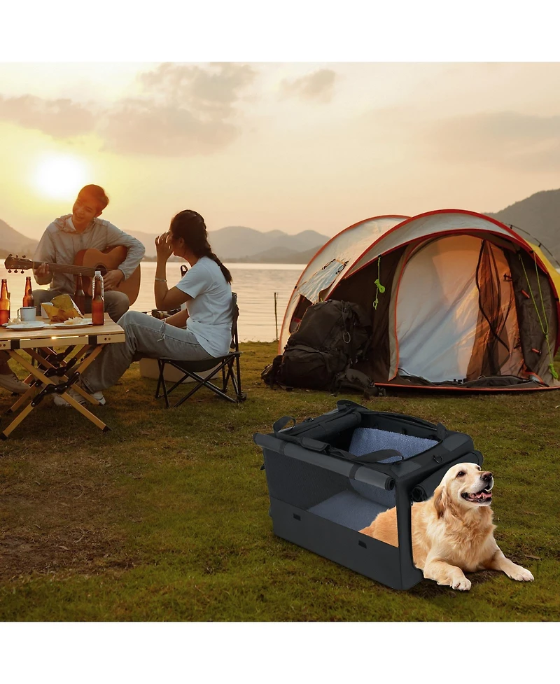 Gymax Folding Soft Dog Crate Foldable Pet Carrying Bag w/ 2 Openings & Window Soft Mat