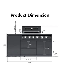 Mondawe 46" 4-Burner Gas Grill Outdoor Kitchen with Round Side Burner, Rotisserie & Granite