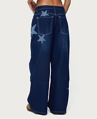 Edikted Women's Trish Satin Effect Stars Low Rise Jeans