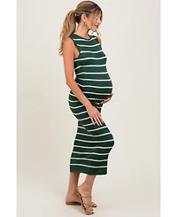 Pinkblush Maternity Forest Green Striped Sleeveless Knit Midi Dress