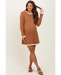 Pinkblush Maternity Black Ribbed Knit Contrast Ruffle Trim Mini Dress
