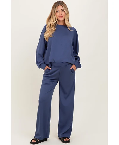 Pinkblush Maternity Blue Crewneck Pullover Pant Set