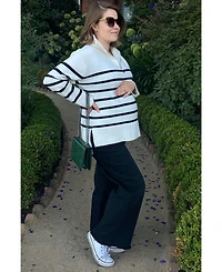 Pinkblush Maternity Ivory Striped Half Zip Sweater