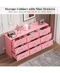 Gaomon 63'' Wooden Modern Chest 9 Drawer Dresser, Dresser with Power Outlet