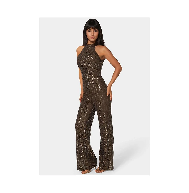 Bebe Women's Sequins Halter Jumpsuit