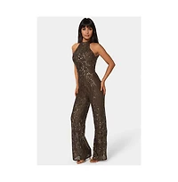 Bebe Women's Sequins Halter Jumpsuit