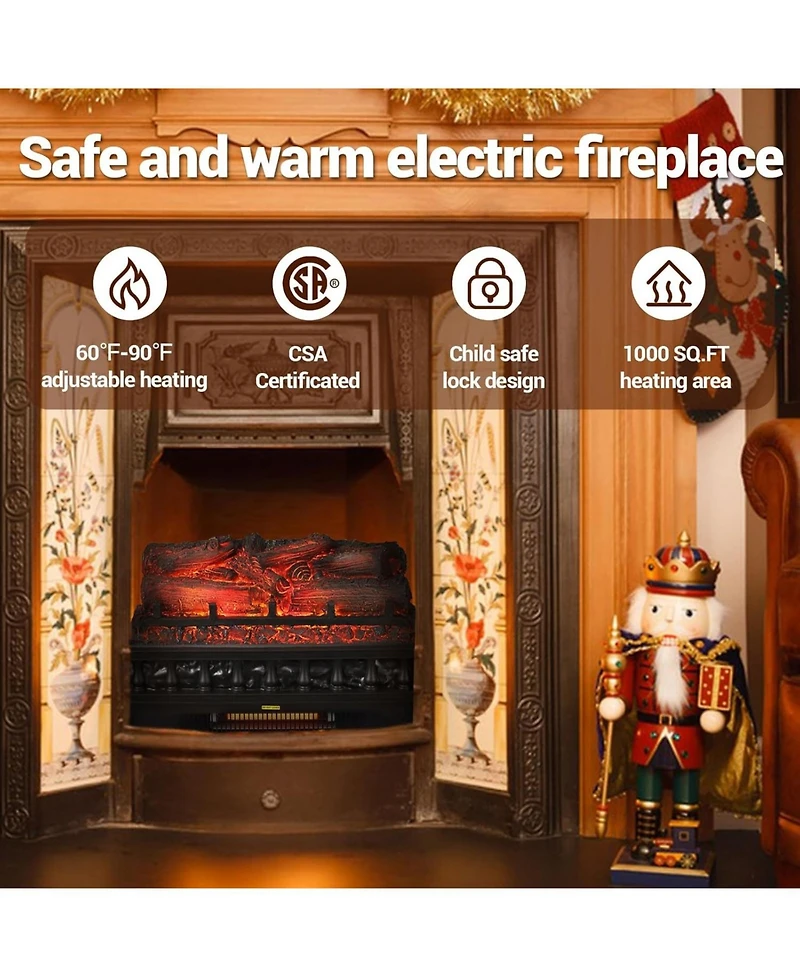 gaomon 20" Electric Fireplace Log Insert, 1500W Heater, Realistic Led Flame, Freestanding Indoor Fireplace Heater