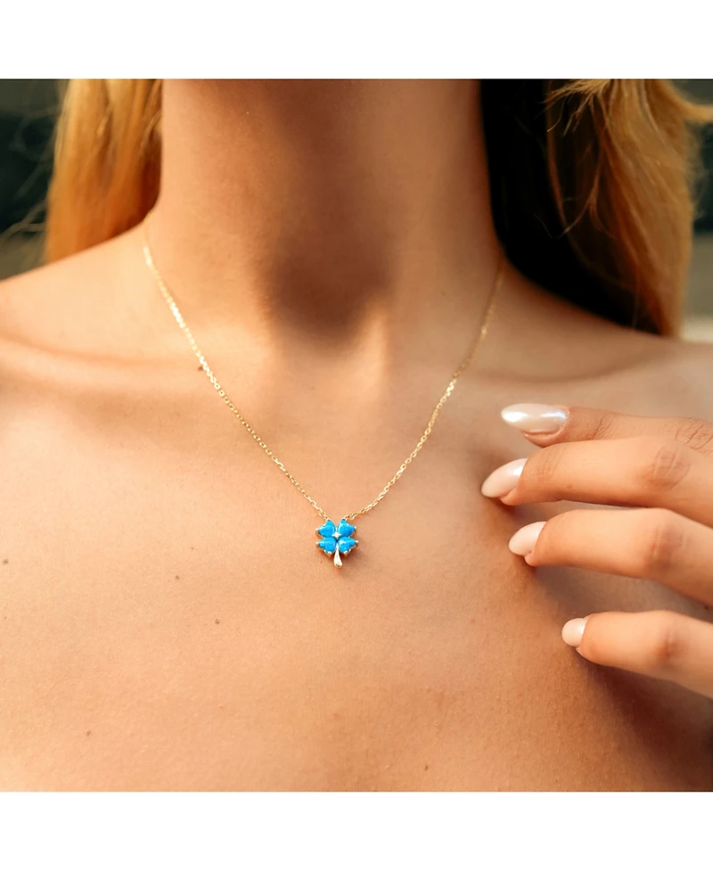 Spero London Women's Blue Opal Four Leaf Clover Sterling Silver Necklace