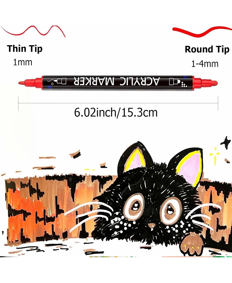 Htutwoo Dual Tip Acrylic Paint Markers Set for Rock Painting, Ceramic, Canvas, Calligraphy, Card Making and Diy Crafts