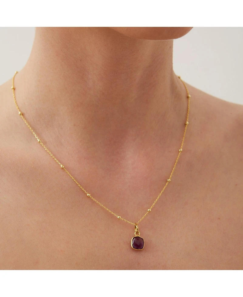 Spero London Amethyst Square Pendant Necklace With Beaded Chain in Sterling Silver