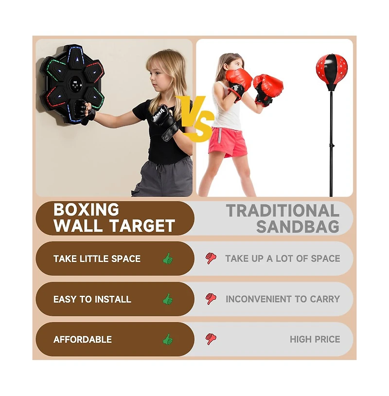 Artudatech Pro Music Boxing Machine with 9 Modes & Led Lights, Wall-Mounted Trainer for Home & Office Fitness