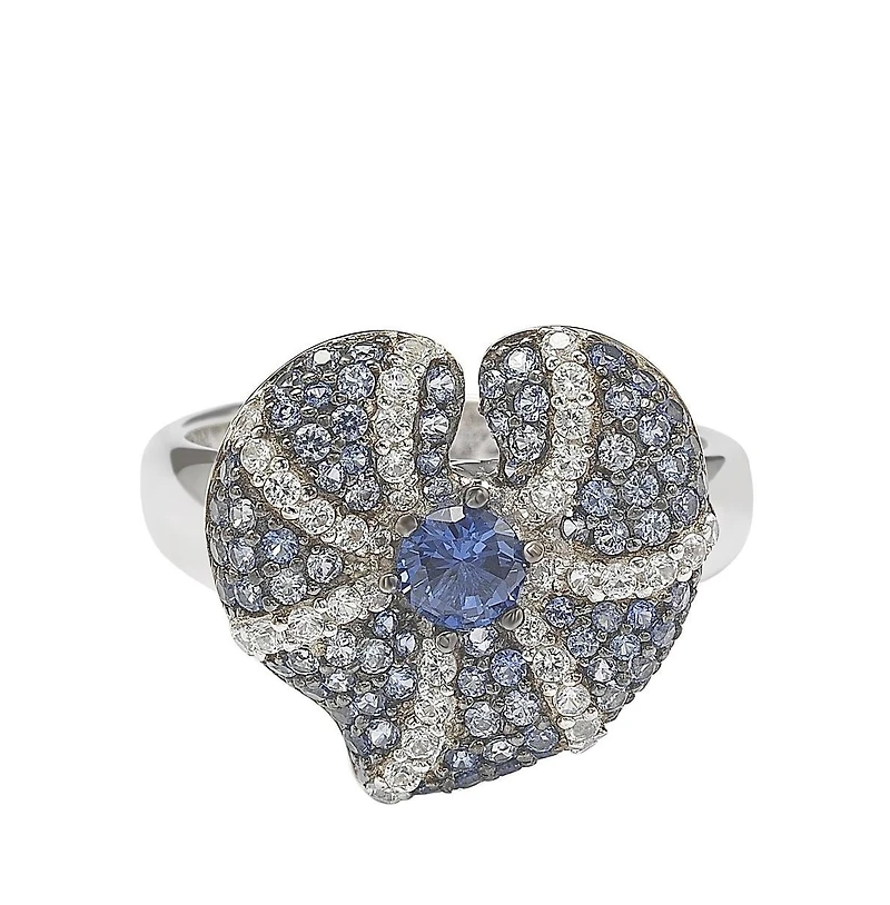 Suzy Levian New York Sterling Silver Sapphire Pave Whimsical Heart Leaf Ring